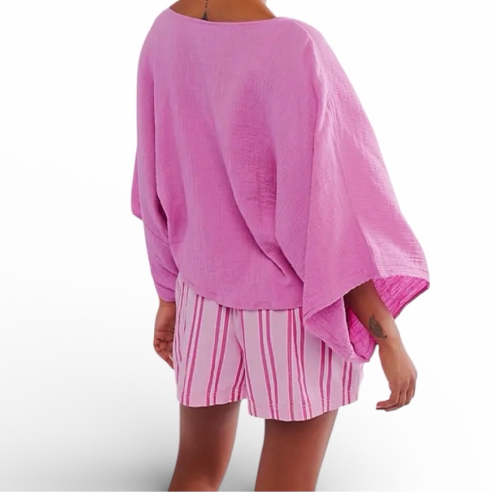 Free People Linen Twist Front Cropped Top in Orchid, Magenta OS - Picture 4 of 9